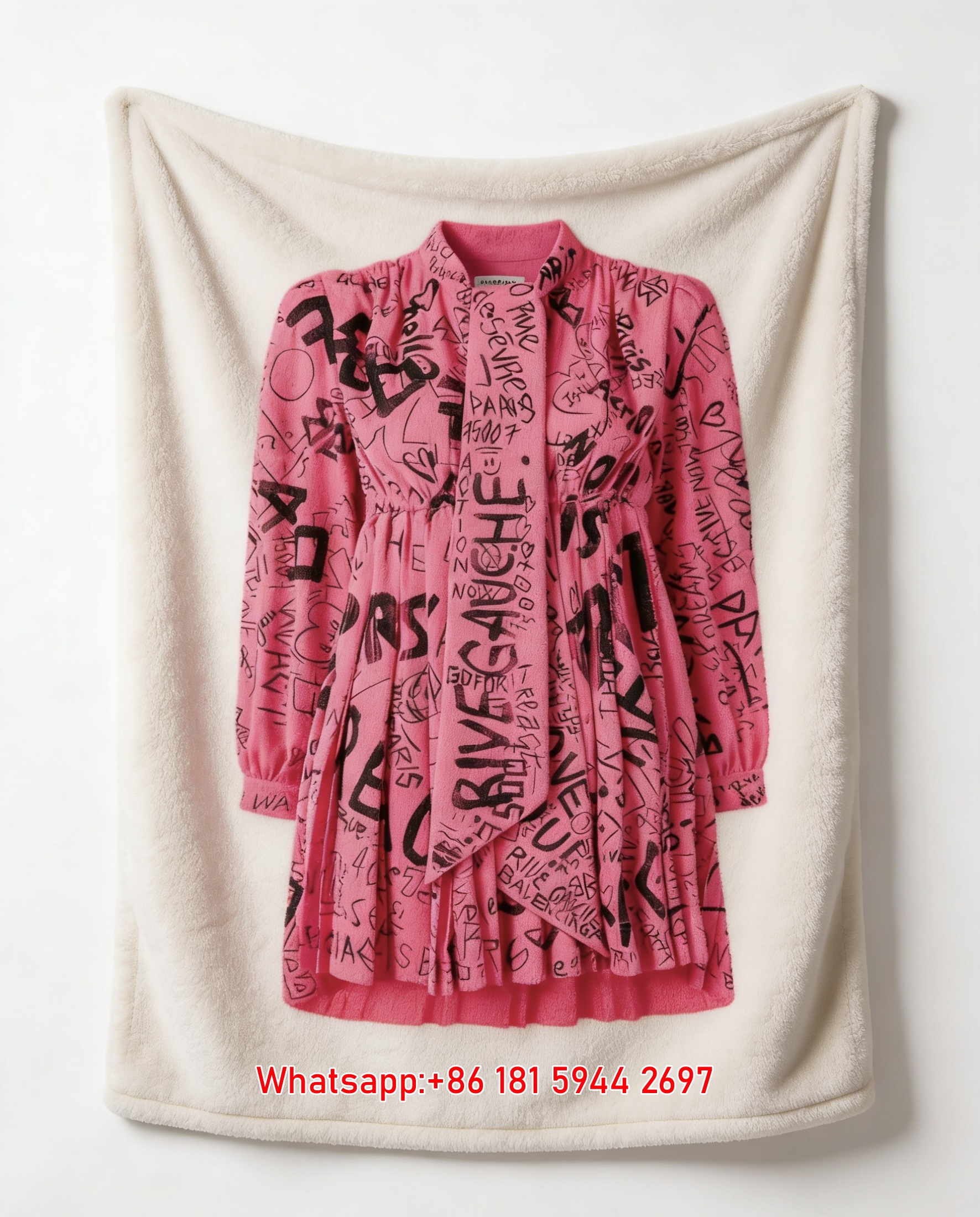 Balenciaga Pink Graffiti Print Flannel Throw Blanket BA329